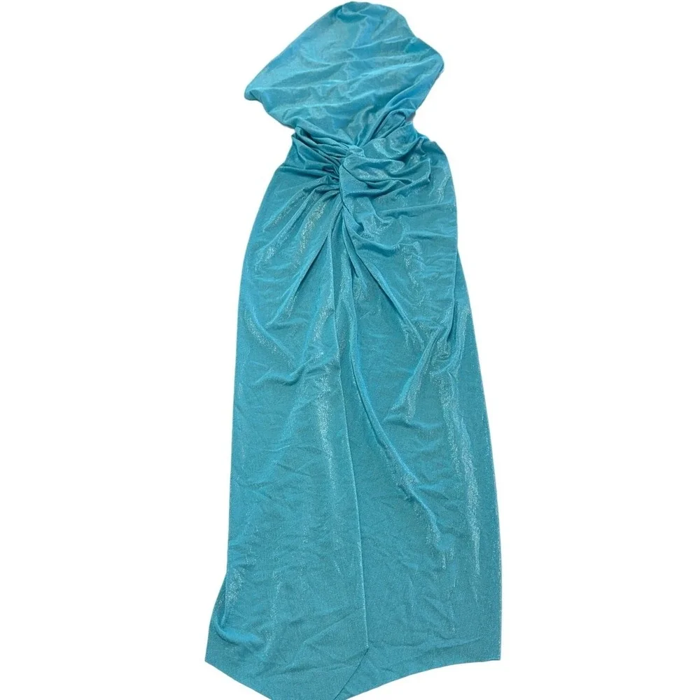 BAOBAB Cover Up Women Large Lazuli Blue Shimmer Miamar One‎ Shoulder Ruched Slit